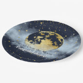 ネイビーブルーと金ゴールド満月おめでとう ペーパープレート (アングル)