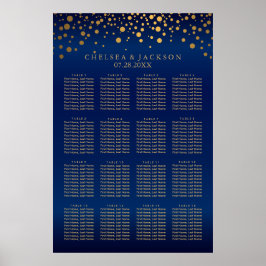 ネイビーブルーと金ゴールド紙吹雪ドット16シーティングチャート ポスター