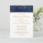 ネイビーブルーと金ゴールド紙吹雪ドット – リハーサルディナー 招待状 (スタンド正面)
