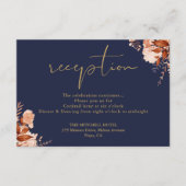 ネイビーブルーと金ゴールド素朴フローラ結婚披露宴 エンクロージャーカード (正面)