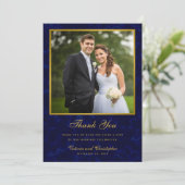 ネイビーブルーと金ゴールド結婚の写真 サンキューカード (スタンド正面)