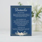 ネイビーブルーと金ゴールド結婚の詳細エンクロージャカード 招待状 (スタンド正面)