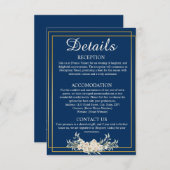 ネイビーブルーと金ゴールド結婚の詳細エンクロージャカード 招待状 (正面/裏面)