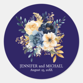 ネイビーブルーと金ゴールド結婚フローラ ラウンドシール