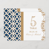 ネイビーブルーと金ゴールド結婚モロッコテーブル番号 ポストカード (正面/裏面)