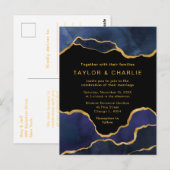 ネイビーブルーと金ゴールド絵を描アゲ結婚ートの葉書 ポストカード (正面/裏面)