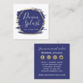 ネイビーブルーと金ゴールド絵を描ストロークSNS スクエア名刺 (正面/裏面)