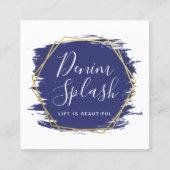 ネイビーブルーと金ゴールド絵を描ストロークSNS スクエア名刺 (正面)