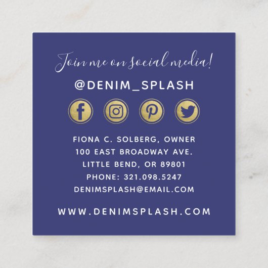 ネイビーブルーと金ゴールド絵を描ストロークSNS スクエア名刺 (裏面)