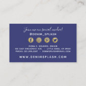 ネイビーブルーと金ゴールド絵を描ストロークSNS 名刺 (裏面)