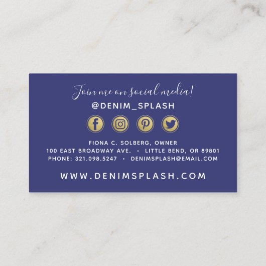 ネイビーブルーと金ゴールド絵を描ストロークSNS 名刺 (裏面)