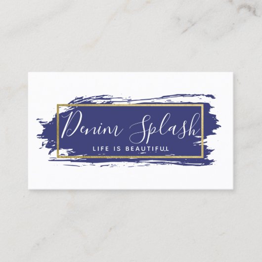 ネイビーブルーと金ゴールド絵を描ストロークSNS 名刺 (正面)