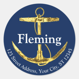 ネイビーブルーと金ゴールド航海のいかり結婚ズ ラウンドシール