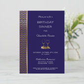 ネイビーブルーと金ゴールド誕生日ディナー 招待状 (スタンド正面)