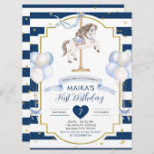 ネイビーブルーと金ゴールド誕生日招待状 招待状 (正面/裏面)