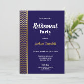 ネイビーブルーと金ゴールド退職パーティー 招待状 (スタンド正面)