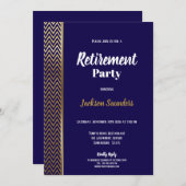 ネイビーブルーと金ゴールド退職パーティー 招待状 (正面/裏面)