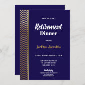 ネイビーブルーと金ゴールド退職夕食パーティー 招待状 (正面/裏面)