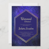 ネイビーブルーと金ゴールド退職夕食 招待状 (正面)
