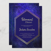 ネイビーブルーと金ゴールド退職夕食 招待状 (正面/裏面)