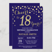 ネイビーブルーと金ゴールド18誕生日ダイヤモンド 招待状 (正面/裏面)