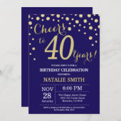 ネイビーブルーと金ゴールド40thバースデーダイヤモンド 招待状 (正面/裏面)