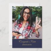 ネイビーブルーと金ゴールド5写真卒業パーティー 招待状 (裏面)