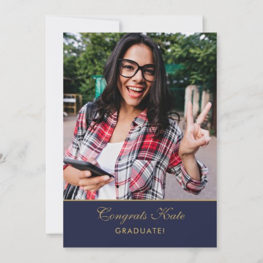 ネイビーブルーと金ゴールド5写真卒業パーティー 招待状 (裏面)