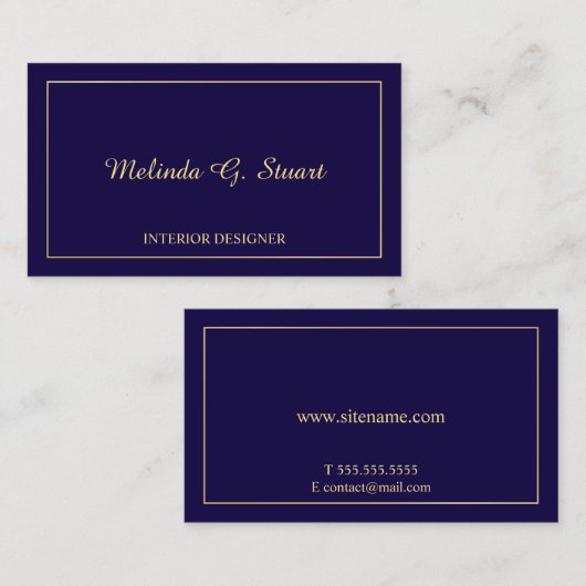 ネイビーブルーと金ゴールド エレガント 名刺 (正面/裏面)