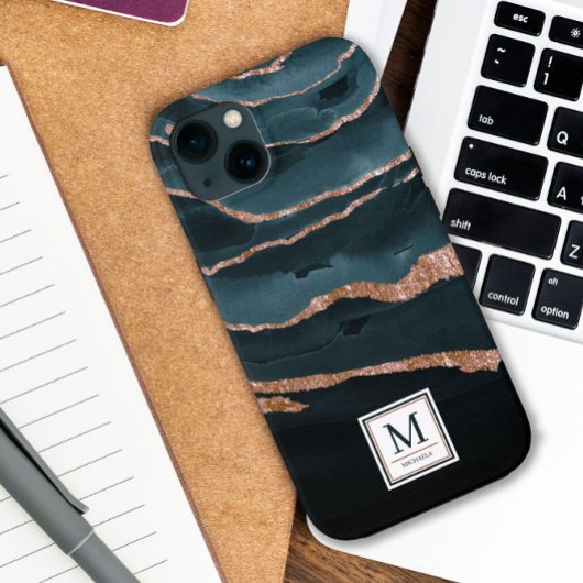 ネイビーブルーと銅エレガント抽象芸術水色 Case-Mate iPhoneケース