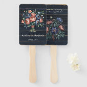 ネイビーブルーと銅牡丹ブーケ結婚ウッド ハンドファン (正面&裏面)