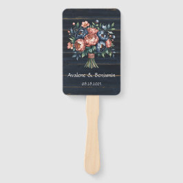 ネイビーブルーと銅牡丹ブーケ結婚ウッド ハンドファン