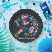 ネイビーブルーと銅牡丹ブーケ結婚ウッド ペーパープレート (パーティー)