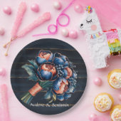 ネイビーブルーと銅牡丹ブーケ結婚ウッド ペーパープレート (パーティー)