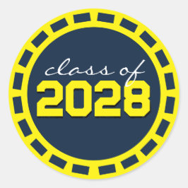 ネイビーブルーと黄色のフィルムストリップ 卒業式 ラウンドシール