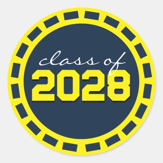 ネイビーブルーと黄色のフィルムストリップ 卒業 ラウンドシール (正面)