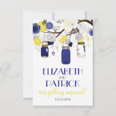 ネイビーブルーと黄色のメイソンジャー 出席お願い状 出欠カード (裏面)