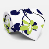 ネイビーブルーと黒の枝、ライムグリーンの花 ネクタイ (ロール)