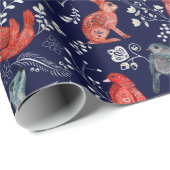 ネイビーブルーにかわいい森林動物の模様 ラッピングペーパー (ロールコーナー)