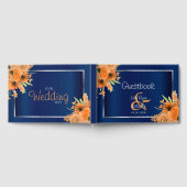 ネイビーブルーにオレンジ色の花 ゲストブック (全面)