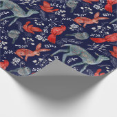 ネイビーブルーにキュートな森の動物たちのパターン ラッピングペーパー (角)