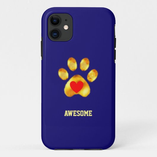 ネイビーブルーにゴールドのキュートな肉球 Case-Mate iPhoneケース (裏面)
