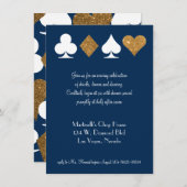 ネイビーブルーにゴールドのラスベガス結婚式の受付カード 招待状 (正面/裏面)