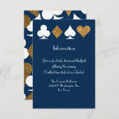 ネイビーブルーにゴールドのラスベガス結婚式情報挿入カード 招待状 (正面/裏面)