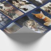 ネイビーブルーに写真のコラージュを10個作成 ラッピングペーパー (角)