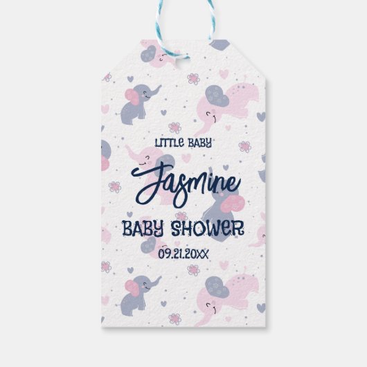 ネイビーブルーに可愛いカートゥーン象の模様 ギフトタグ (裏面)