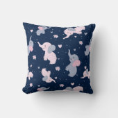 ネイビーブルーに可愛いカートゥーン象の模様 クッション (正面)