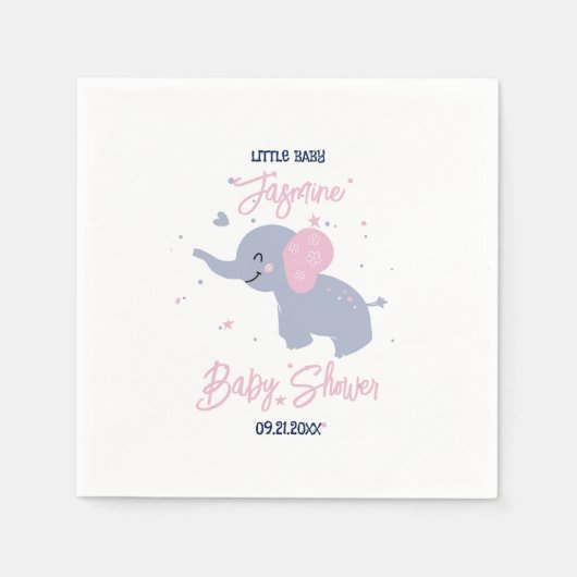 ネイビーブルーに可愛いカートゥーン象の模様 スタンダードカクテルナプキン (正面)