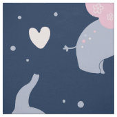 ネイビーブルーに可愛いカートゥーン象の模様 ファブリック (見本)