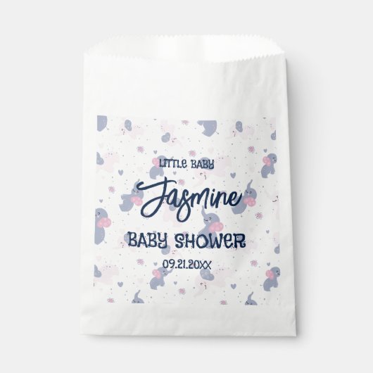 ネイビーブルーに可愛いカートゥーン象の模様 フェイバーバッグ (正面)